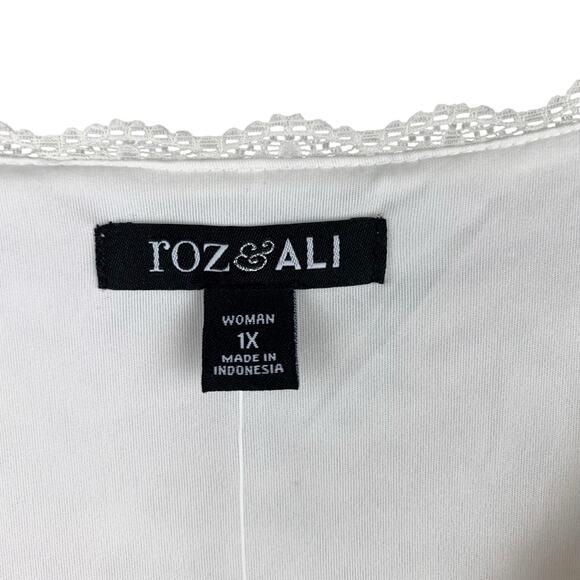 New Roz & Ali Blouse Cream Lace Overlay 3/4 Sleeve Women's 1X - Picture 3 of 6